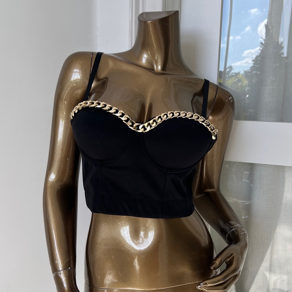 Black Chain Detail Bustier Top